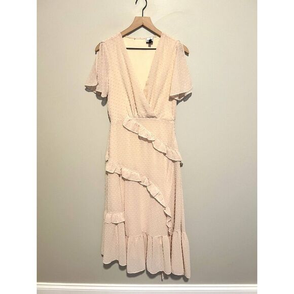 Lulu's Next to You Cream Swiss Dot Ruffled Midi Dress Women's Size Small - Picture 1 of 12